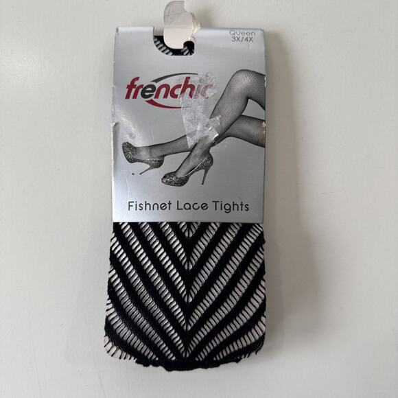 NEW Frenchic Fishnet Lace Tights Queen 3X/4X Black Chevron Pattern Plus Size NIP - Picture 1 of 3